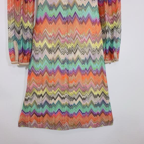 Missoni Italy Multicolor Zigzag Knit Long Sleeve Dress Rayon Silk Lined Small - Picture 10 of 16